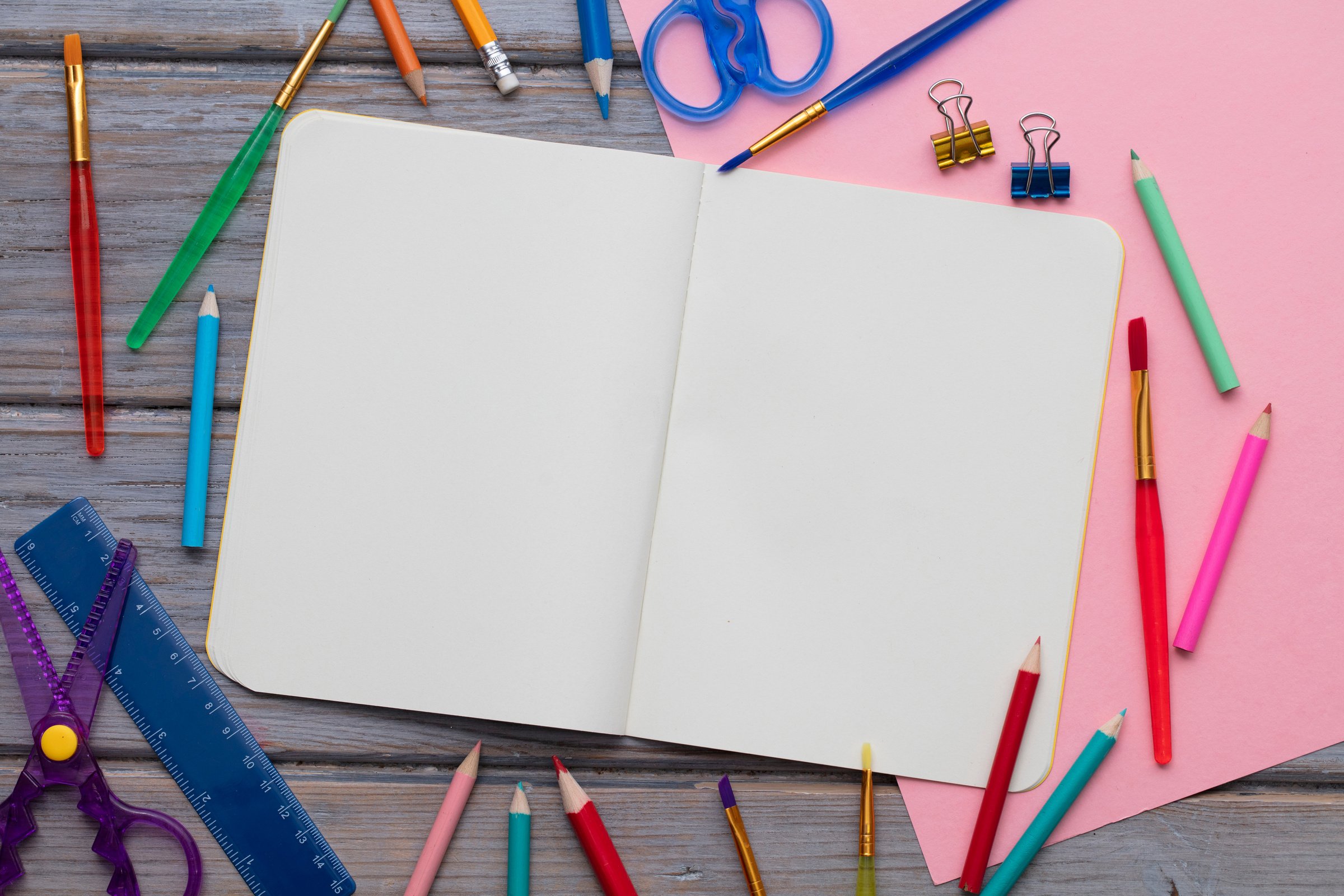 Blank Notepad and Childrens Art Supplies